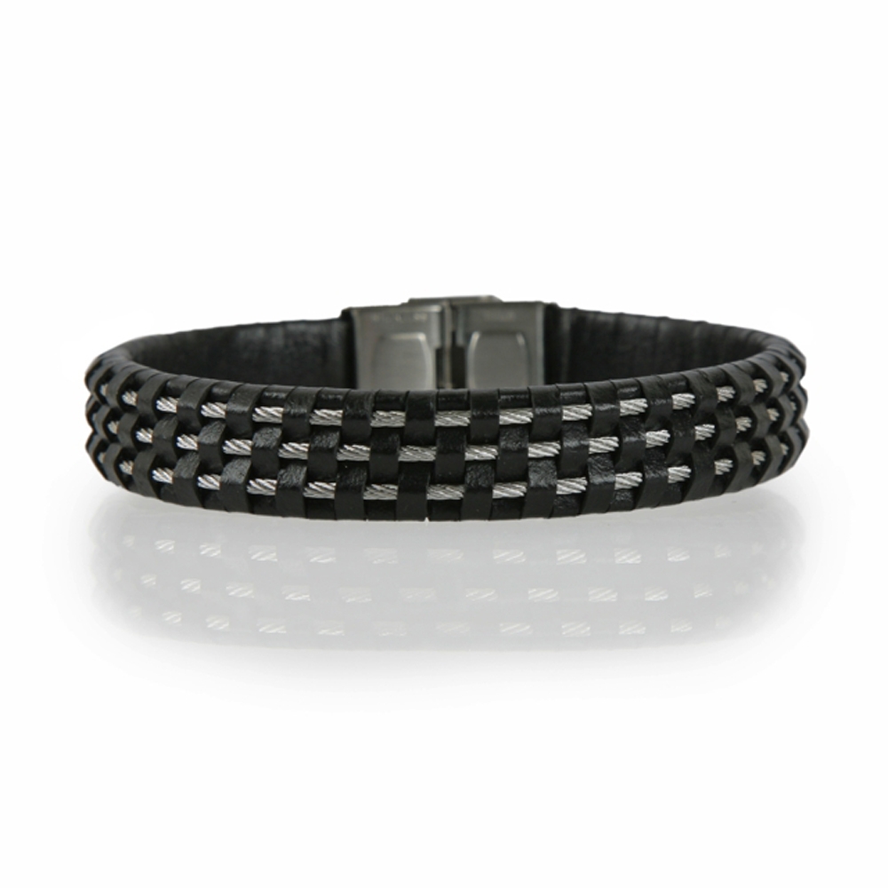 Black and Silver Braided Leather Cord Bracelet - Buttigo
