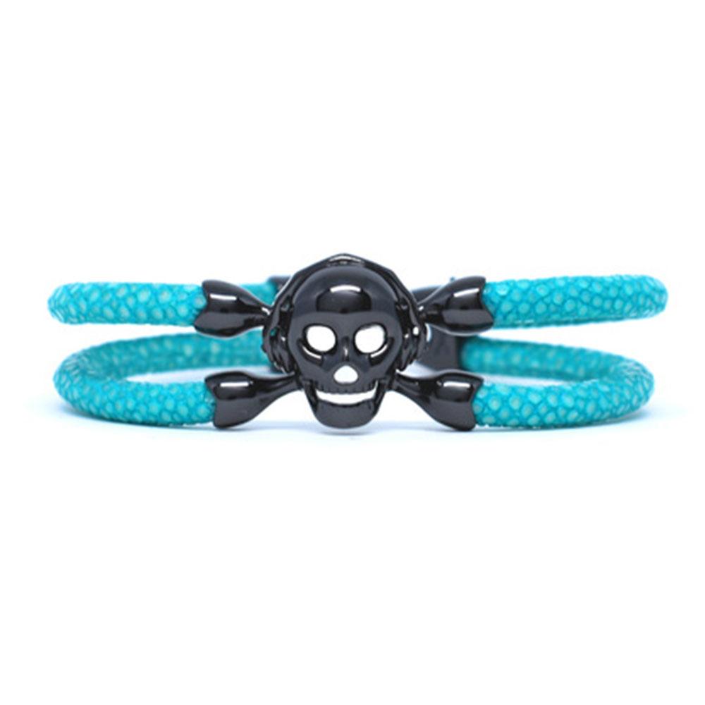 Skull Bracelet | Turquoise with Black Skull | Double Bone