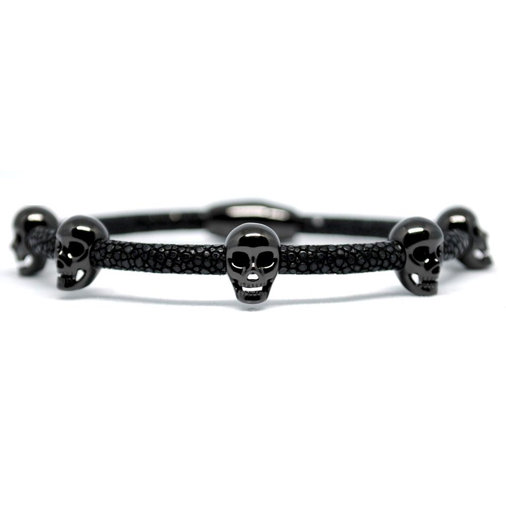 Skull Bracelet | Black with Black Skulls | Double Bone