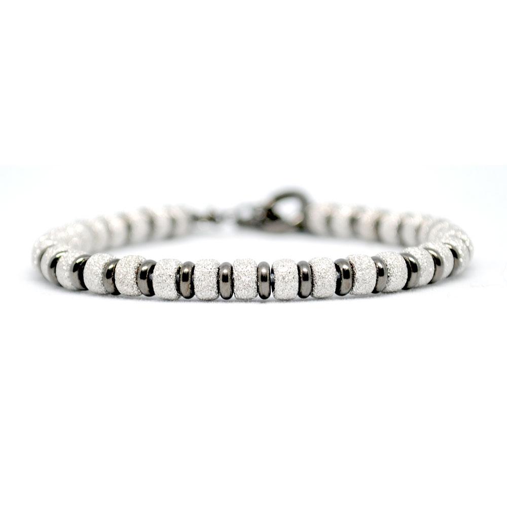 Multi Beaded Bracelet | White Gold/Black Beads | Double Bone