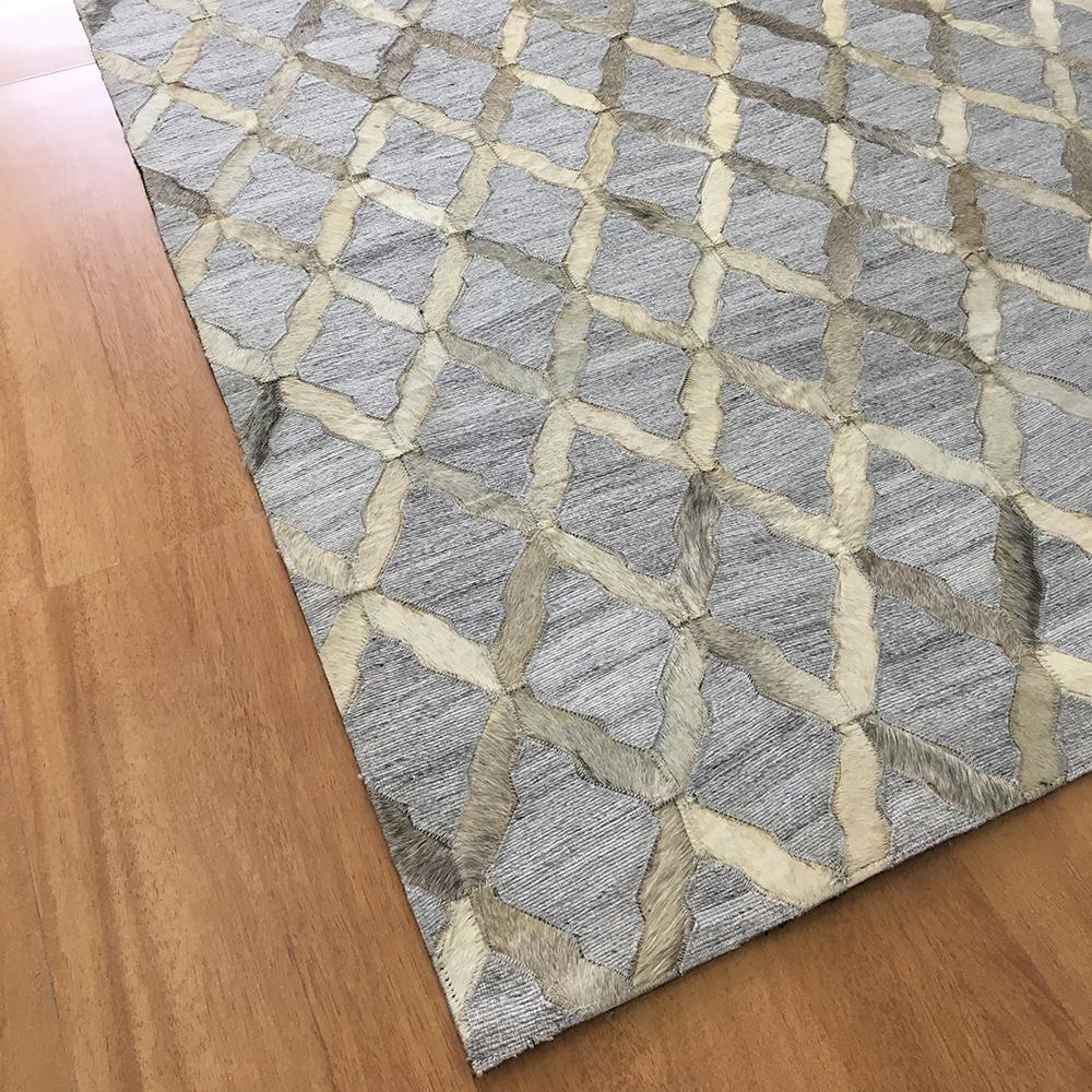 Handmade Jacquard Leather Gray Ivory Rug Rugs