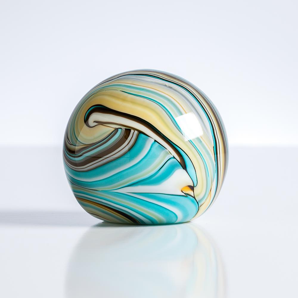 swirl teal gold glass ball paperweight workspace decor